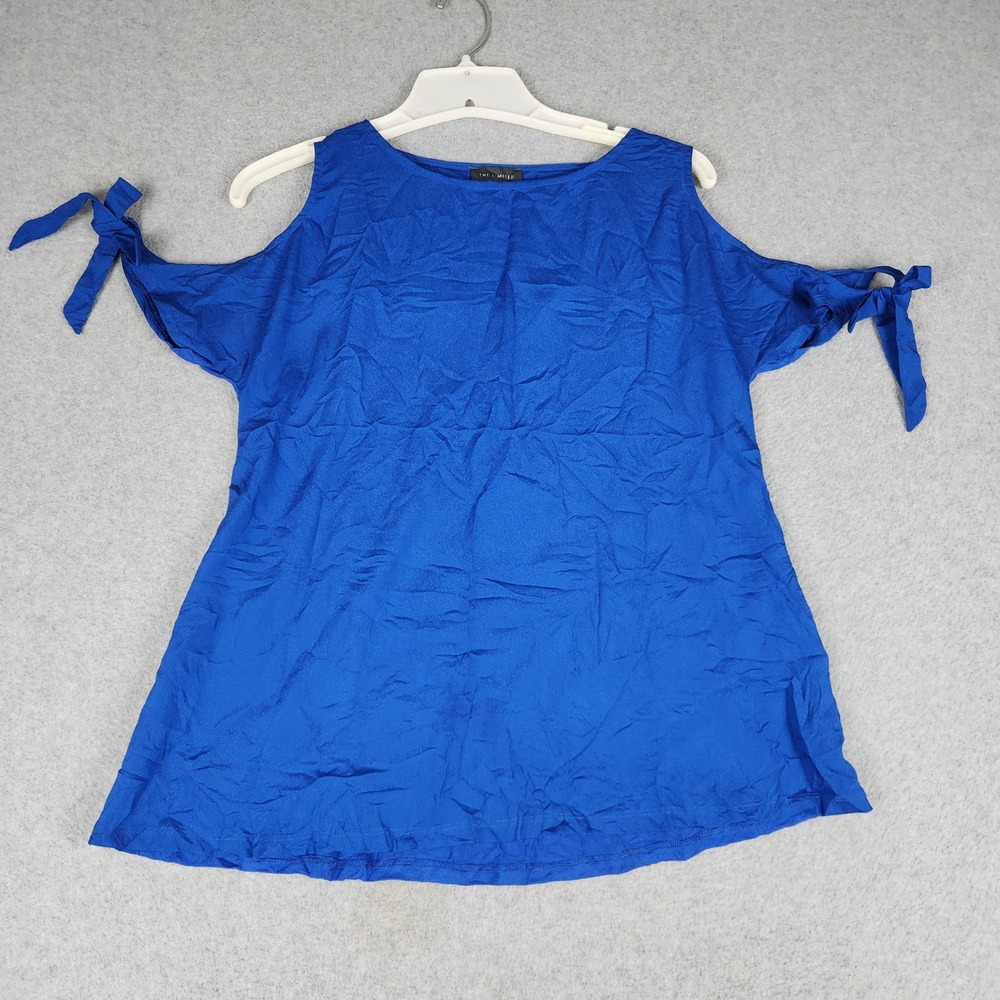 The Limited Blouse Top Womens XS Blue Stretch Office Cold Shoulder Tie Sleeve